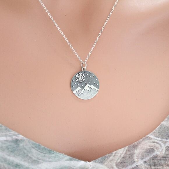 Sterling Silver Snow Covered Mountain Necklace - Picture 1 of 4